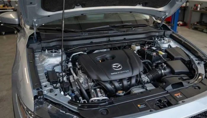 2026 Mazda CX-5 2.5-liter four-cylinder engine under the hood of the compact SUV.